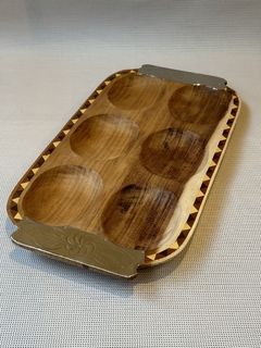 Copetinero de madera y alpaca de 6 divisiones