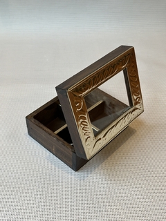 Caja de té o alhajero de madera y alpaca de 4 divisiones - tienda online