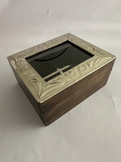 Caja de té o alhajero de madera y alpaca de 4 divisiones - Jiron del cielo