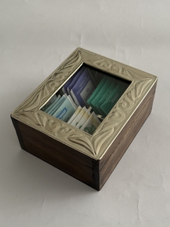 Caja de té o alhajero de madera y alpaca de 4 divisiones - comprar online
