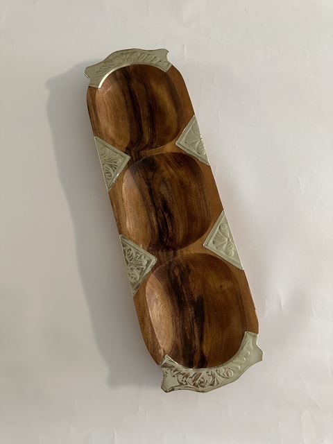 Copetinero de madera y alpaca de 3 divisiones