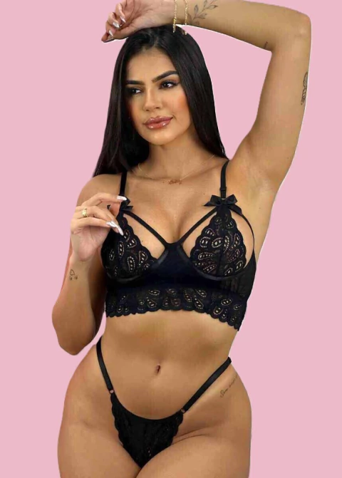 Conjunto Lingerie Meia Taça Vazado