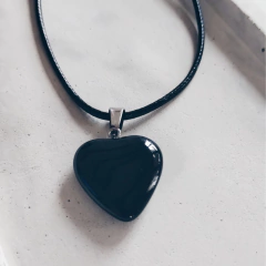 Collar Corazon de Piedra Natural Obsidiana
