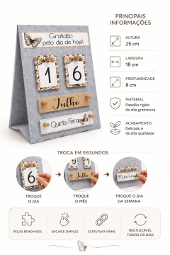 Calendário de Mesa Permanente Borboleta Arabesco - loja online