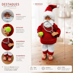 Papai Noel Tenista com Raquete 30cm – Enfeite Natalino - Toko Artesanato e Decorações
