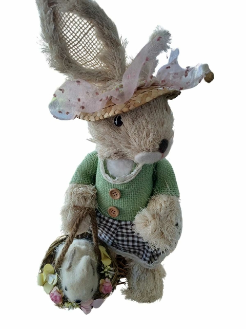 Coelho de Páscoa boneco de decoração Fêmea em Pé Colorido com cesta Sisal 43 cm - comprar online