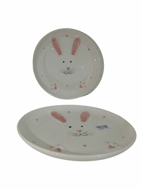 Prato Sobremesa Páscoa Branco com Rosa 20 cm - comprar online