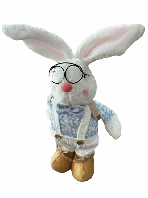 Enfeite de Páscoa Coelho Pelúcia em Pé Macho com Macacão 43 cm - comprar online