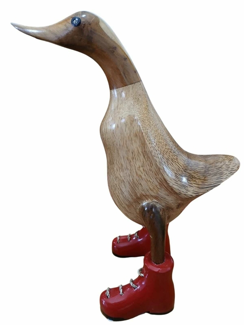 Pato de Botas Vermelho entalhados manualmente na madeira, tamanhos P 25 cm - comprar online