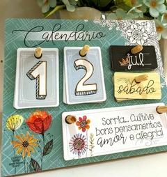 Calendário Permanente de Mesa Floral azul - Toko Artesanato e Decorações