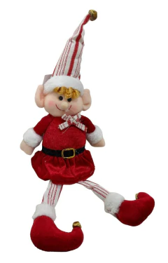 Boneco Elfo Natal sentado menina ( vermelho) 35 cm - Toko Artesanato e Decorações