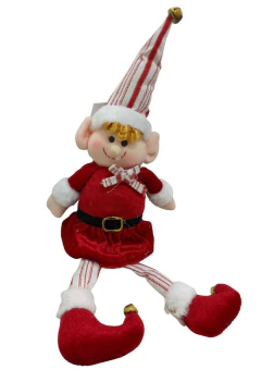 Boneco Elfo Natal sentado menina ( vermelho) 35 cm - loja online