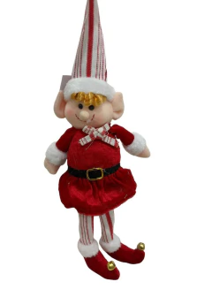 Imagem do Boneco Elfo Natal sentado menina ( vermelho) 35 cm