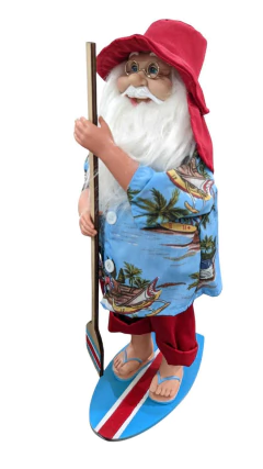 Papai Noel Natal Surfista Vermelho e azul com prancha e remo 40cm - comprar online