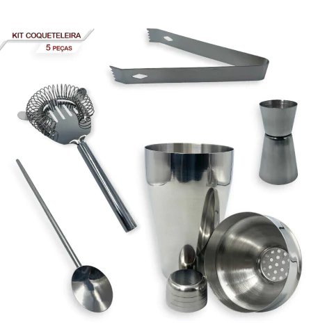 Kit Bar 5 Peças Coqueteleira Profissional Aço Inox 550ml