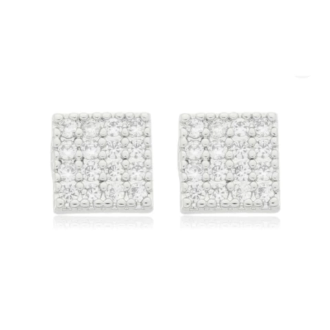 Brinco Cravejado Quadrado Masculino • Prateado