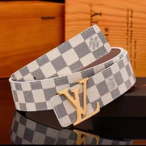 Cinto de Grife “LV” Special • Quadriculado Fivela Gold