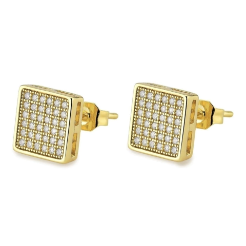 Brinco Cravejado Quadrado Masculino • Dourado