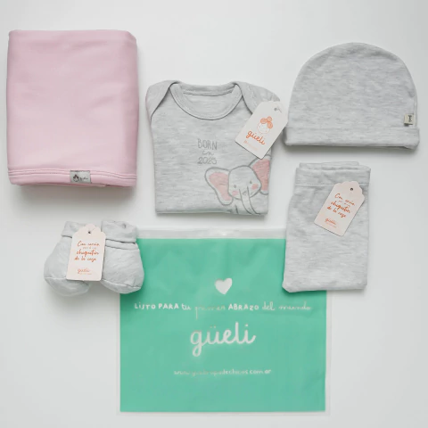 ELEFANTITO ROSA (GRIS) • BORN IN 2025 / AJUAR 5 PIEZAS - comprar online