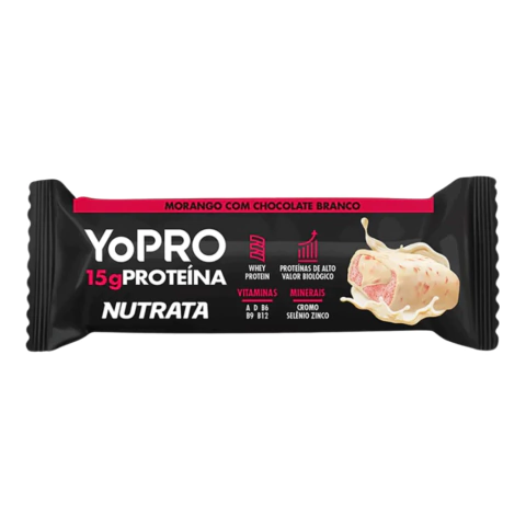 BARRA DE PROTEÍNAS NUTRATA YOPRO® MORANGO COM CHOCOLATE BRANCO 55G