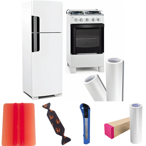 Kit Completo Para Envelopamento de Geladeira Fogão Moveis Parede 6 mts x 122cm - Branco Brilho