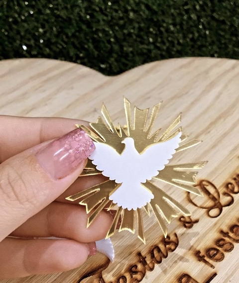 Aplique Batizado Divino espírito santo, acrilico espelhado dourado decoração batizado crisma eucaristia