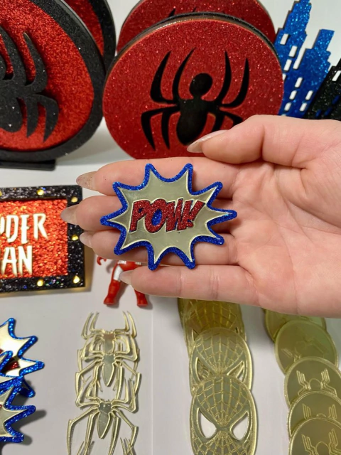 3 Placas Pow Luxuosa Azul com Dourado