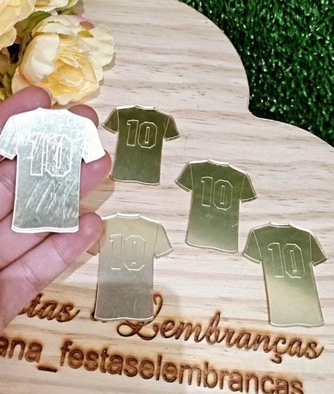 Camisa 10 futebol acrílico espelhado dourado - 5 unds -
