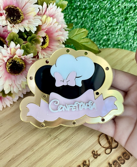 Placa Luxo Confeitaria da Minnie (10cm) ( para uso de led)