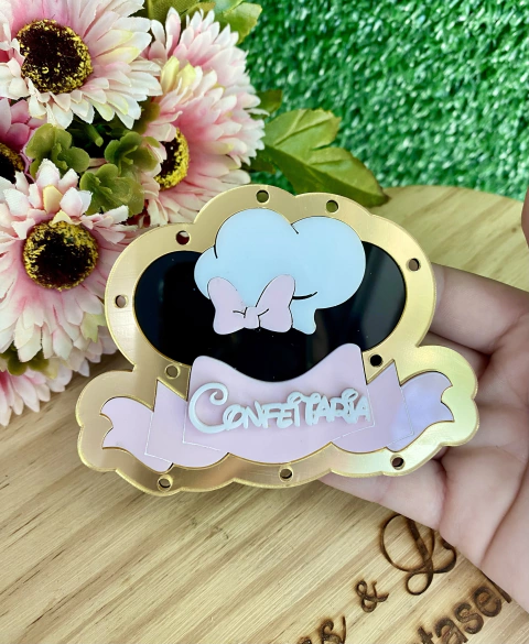 Placa Luxo Confeitaria da Minnie (10cm) ( para uso de led)