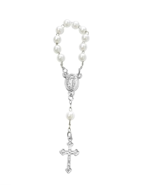 Mini Terços Branco C/ Prata Para Lembrancinhas 10 unidades