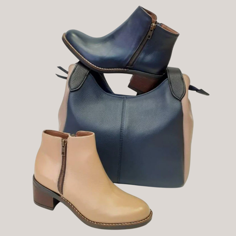 Botas de cuero vacuno en color azul con suela de goma para dama. Desde el número 36 al 40