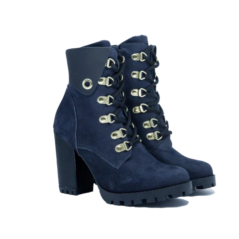 Bota Coturno Salto Alto Couro Nobuk Preto Italeoni