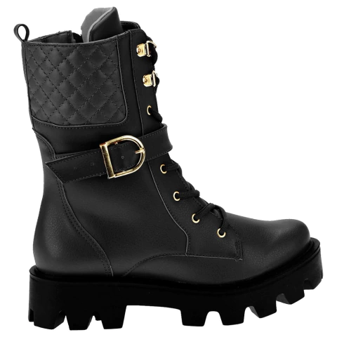 Bota Coturno em Couro Fivela Italeoni