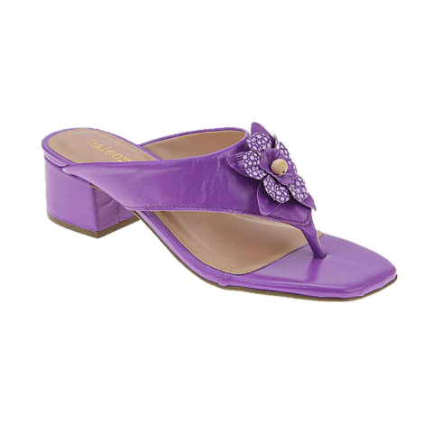 Chinelo Feminino em Couro Legítimo Enfeite de Flor em Couro salto 4,5 cm Italeoni