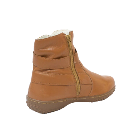 Abotinado Couro Fivelas Metal Dourado e Ziper Italeoni