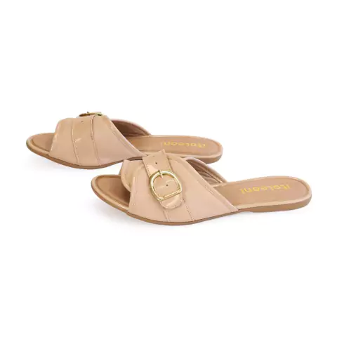 Rasteirinha Slide Bege em Neoprene e Fivela Italeoni