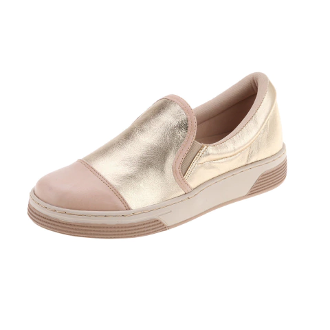 Tênis em couro Napa bovina torino metalizado com calce fácil