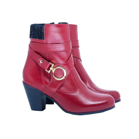 Bota Couro Cano Curto Salto Alto Vermelha Italeoni