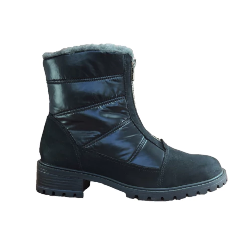 Bota Suede e Nylon Preto com Zíper Frontal Forrado de lã sintética Italeoni