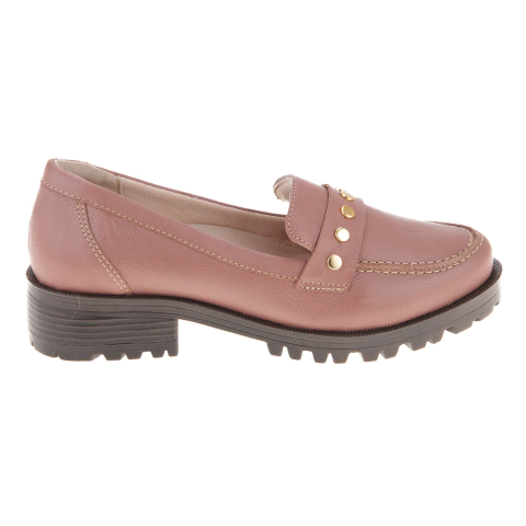 Mocassim em couro com detalhe metal na travessa e solado em EVA 3,5 cm