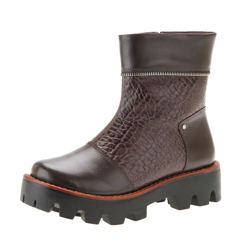 Bota Coturno Tratorada em Couro e Croko Café Italeoni