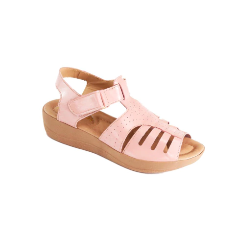 Sandália Anabela Baixa em Couro Rose Italeoni