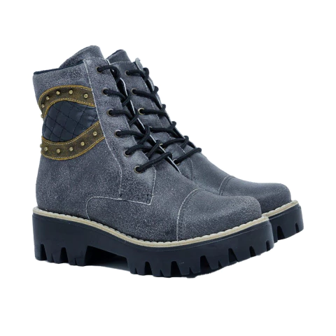 Bota Coturno Tratorada Camurça Craquele Cinza Italeoni