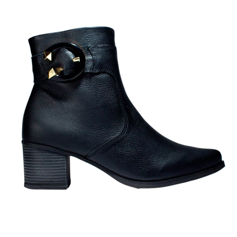 Bota couro cano baixo com tira de couro e fivela metalizada ouro Italeoni