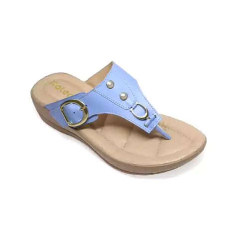 Chinelo Anabela com Fivela em Couro Azul Italeoni