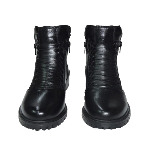 Bota Couro Cano Baixo Preto com Tranças Italeoni