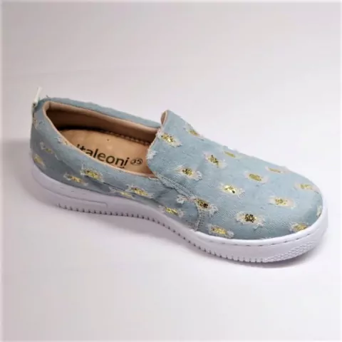 Tênis Slipper Flatform em Jeans Rasgado Glitter Italeoni