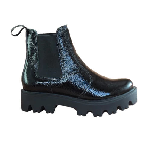 Bota Coturno Tratorada Couro Verniz Preto Italeoni