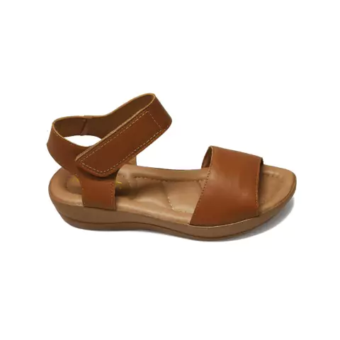 Sandália Slide Anabela Baixa em Couro Camelo Italeoni